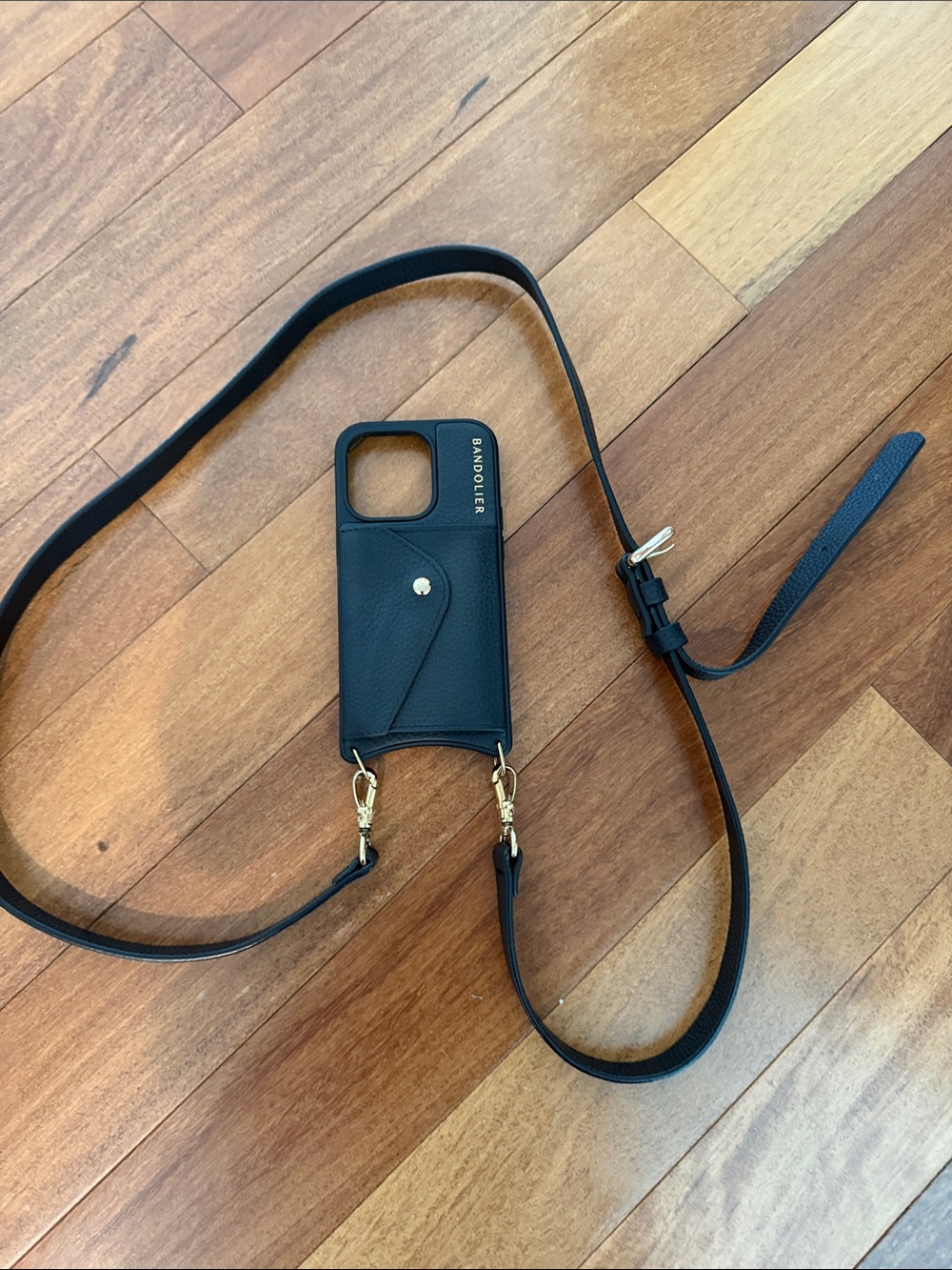 Bandolier Black Crossbody Phone Case Gold Hardware Card Pocket 14 PRO Hailey - Picture 2 of 8